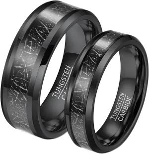 Couple Wedding Rings Set, Black Tungsten Rings for Men 6mm 8mm Ring Inlay Metal Valentine's Day Couple Rings