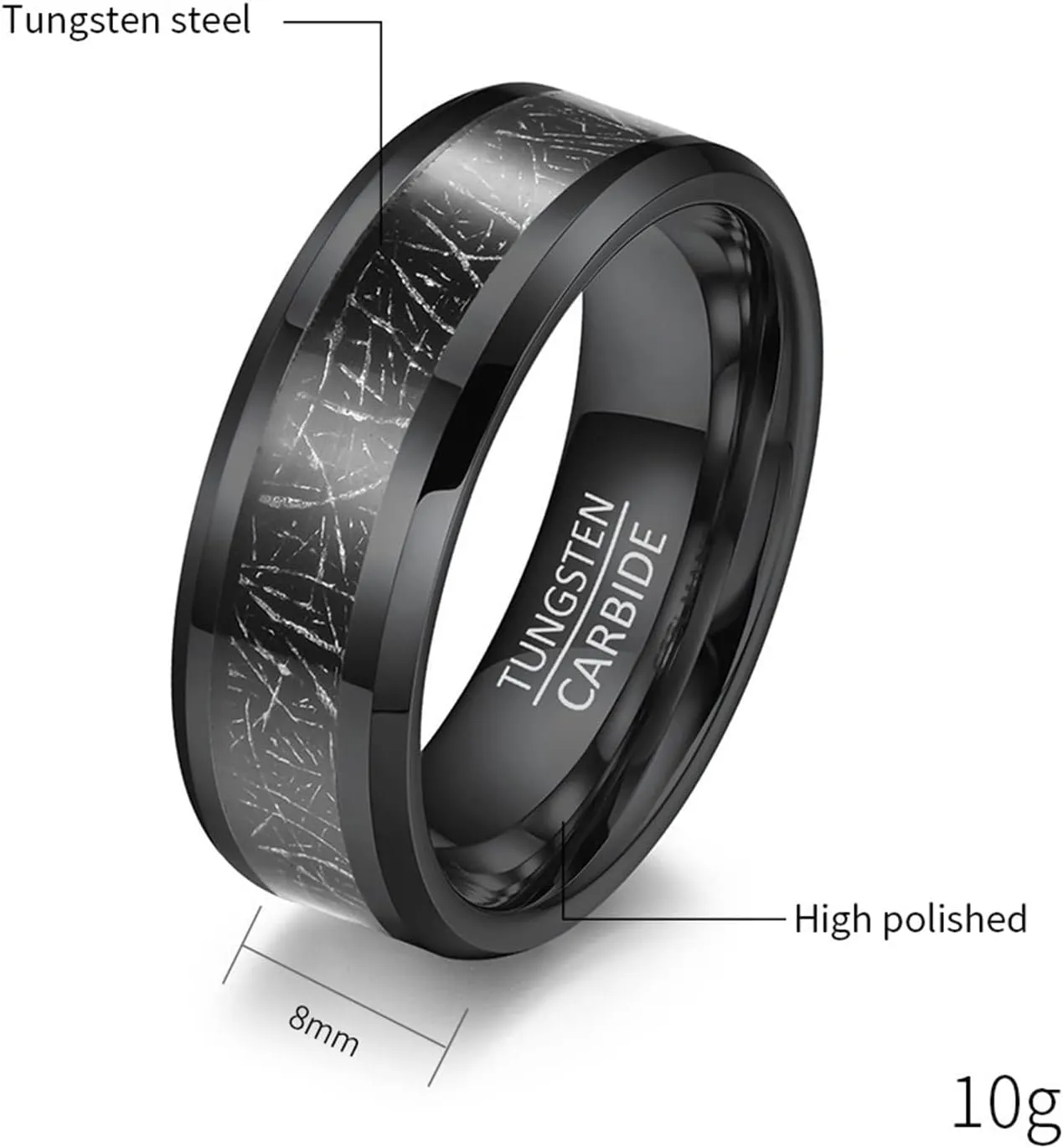 Couple Wedding Rings Set, Black Tungsten Rings for Men 6mm 8mm Ring Inlay Metal Valentine's Day Couple Rings