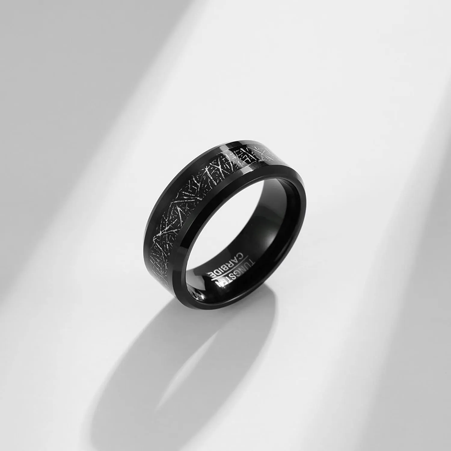 Couple Wedding Rings Set, Black Tungsten Rings for Men 6mm 8mm Ring Inlay Metal Valentine's Day Couple Rings