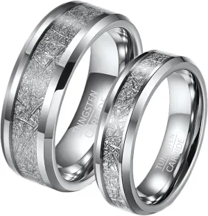 Couple Wedding Rings Set, Men's Rings Tungsten Carbide 8mm 6mm Silver Ring Inlay Metal Valentine's Day Couple Rings