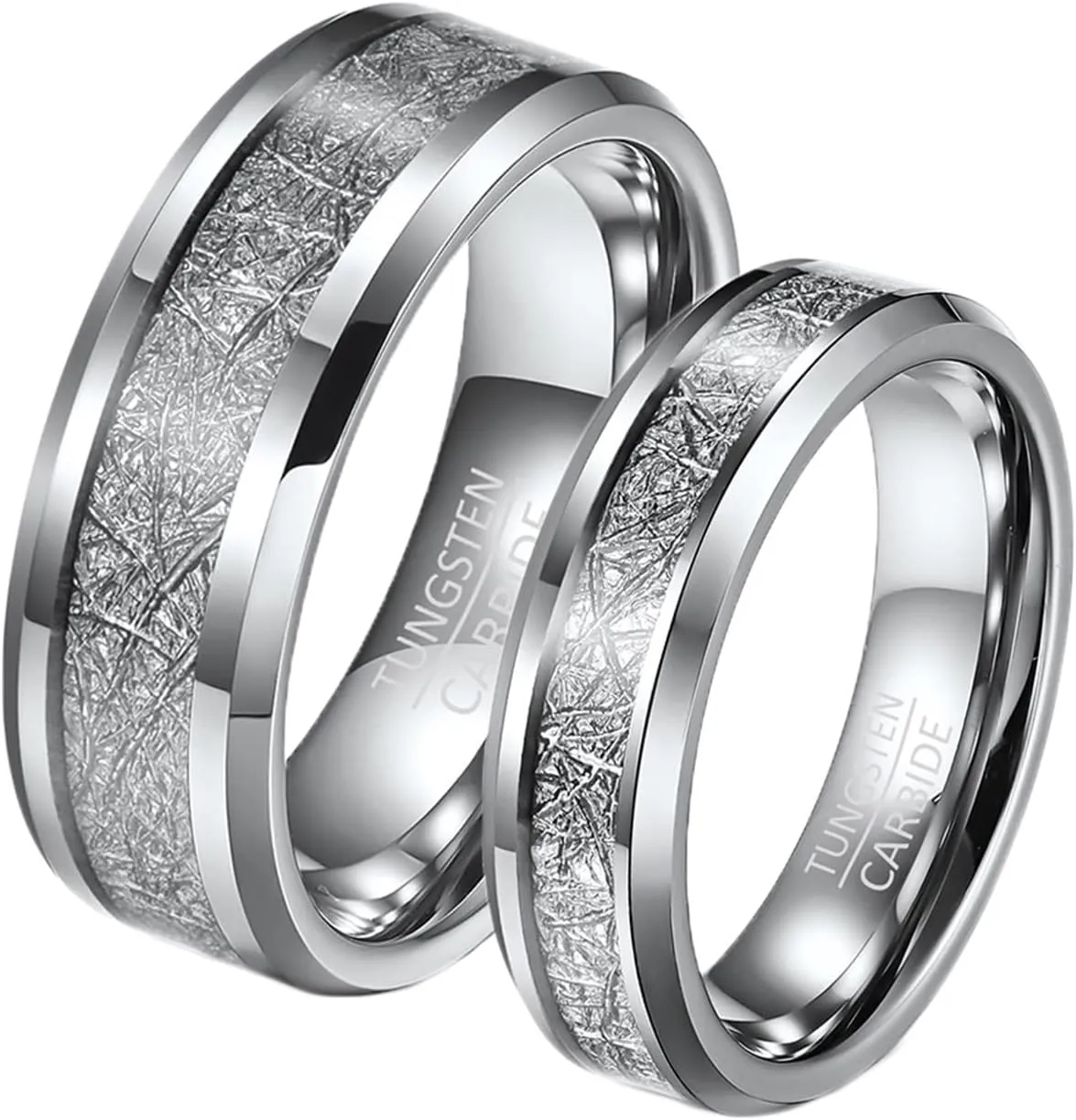 Couple Wedding Rings Set, Men's Rings Tungsten Carbide 8mm 6mm Silver Ring Inlay Metal Valentine's Day Couple Rings