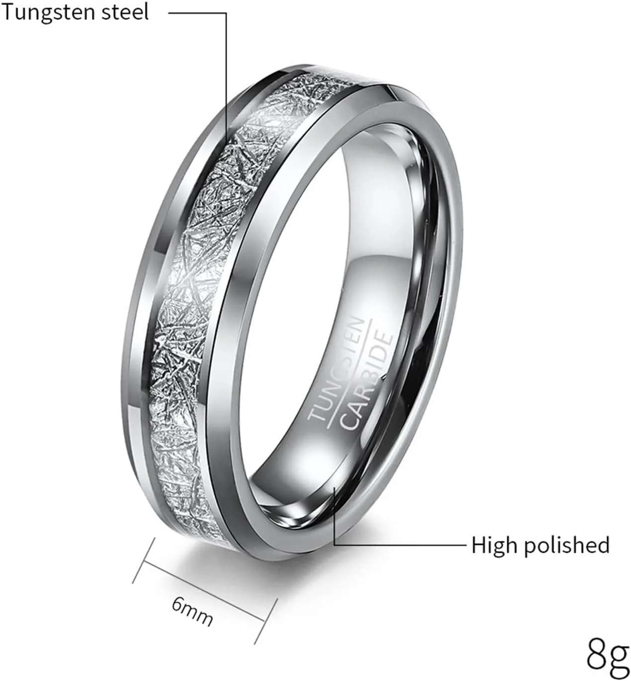 Couple Wedding Rings Set, Men's Rings Tungsten Carbide 8mm 6mm Silver Ring Inlay Metal Valentine's Day Couple Rings