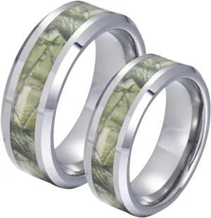 Couple Wedding Rings Set, Men's Tungsten Carbide Ring 8mm Silver Ring with Branches Pattern Men's and Women's Fashion Rings