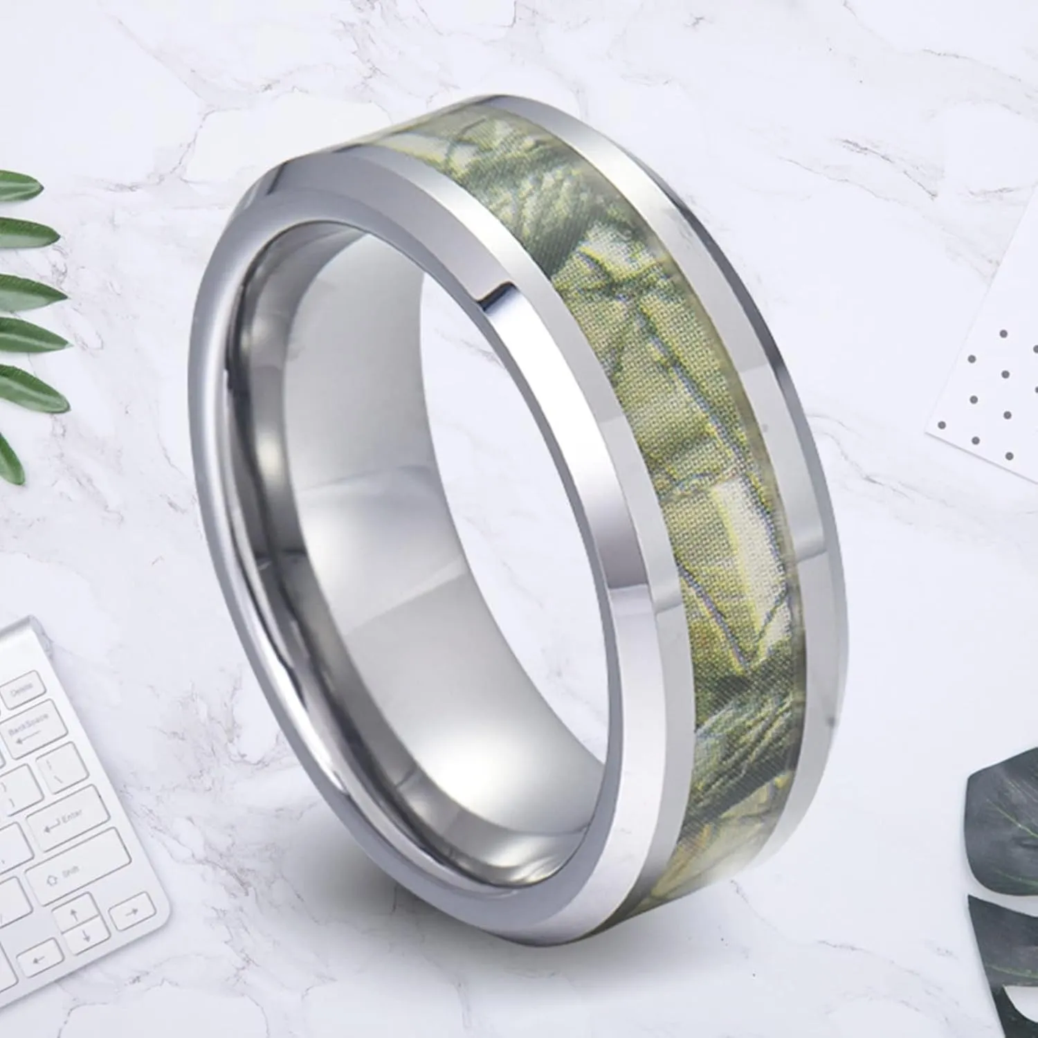 Couple Wedding Rings Set, Men's Tungsten Carbide Ring 8mm Silver Ring with Branches Pattern Men's and Women's Fashion Rings