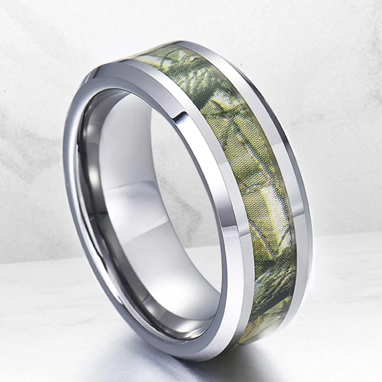 Couple Wedding Rings Set, Men's Tungsten Carbide Ring 8mm Silver Ring with Branches Pattern Men's and Women's Fashion Rings