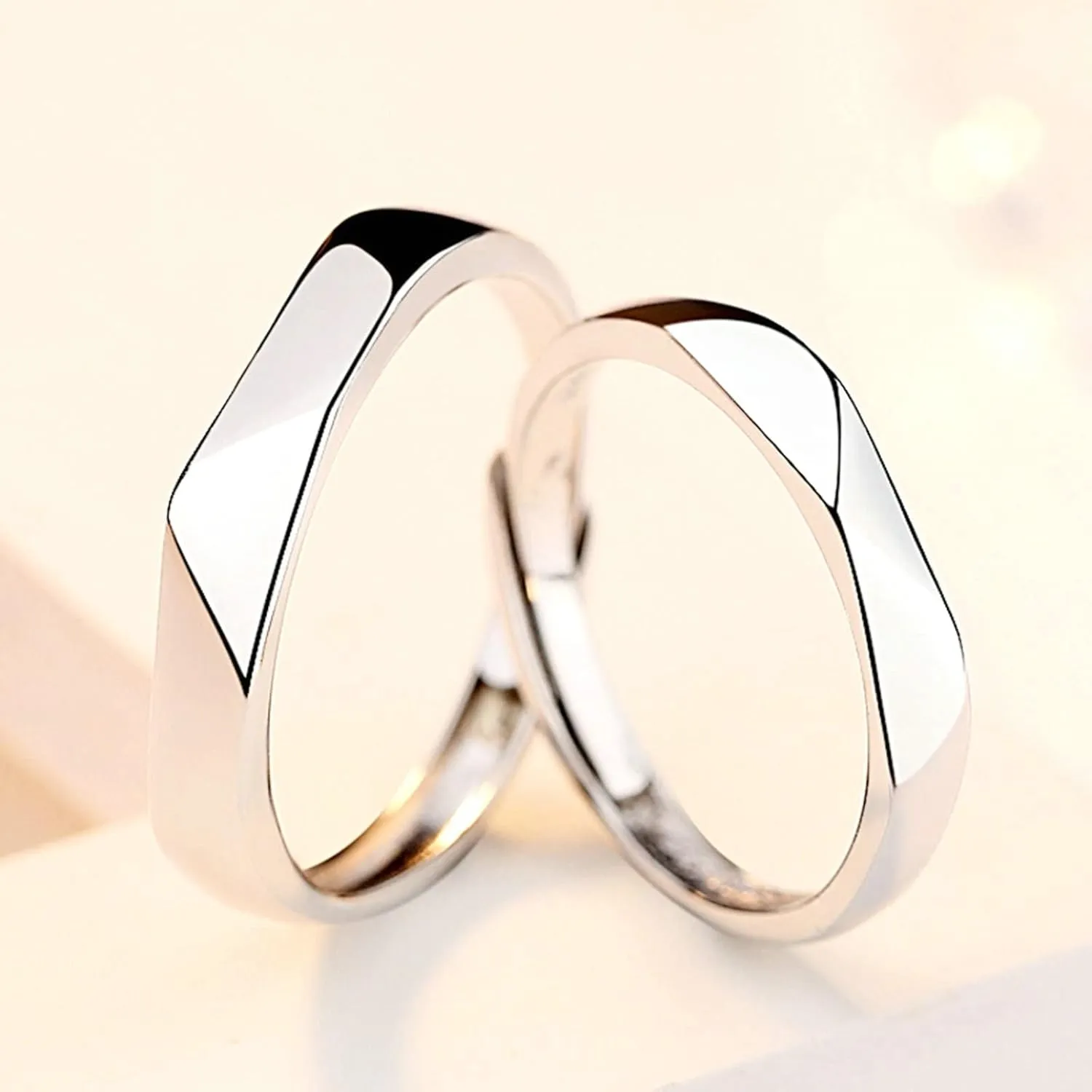Couple Wedding Rings Set Silver, Adjustable Engagement Rings for Couples Personalized Multi-Facted Ring