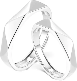 Couple Wedding Rings Set Silver, Adjustable Engagement Rings for Couples Personalized Multi-Facted Ring