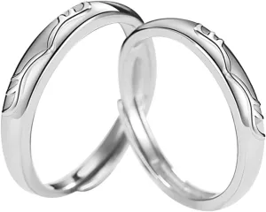 Couple Wedding Rings Set Silver, Couples Promise Rings Gothic Customize Adjustable Silver Elk Shaped Ring
