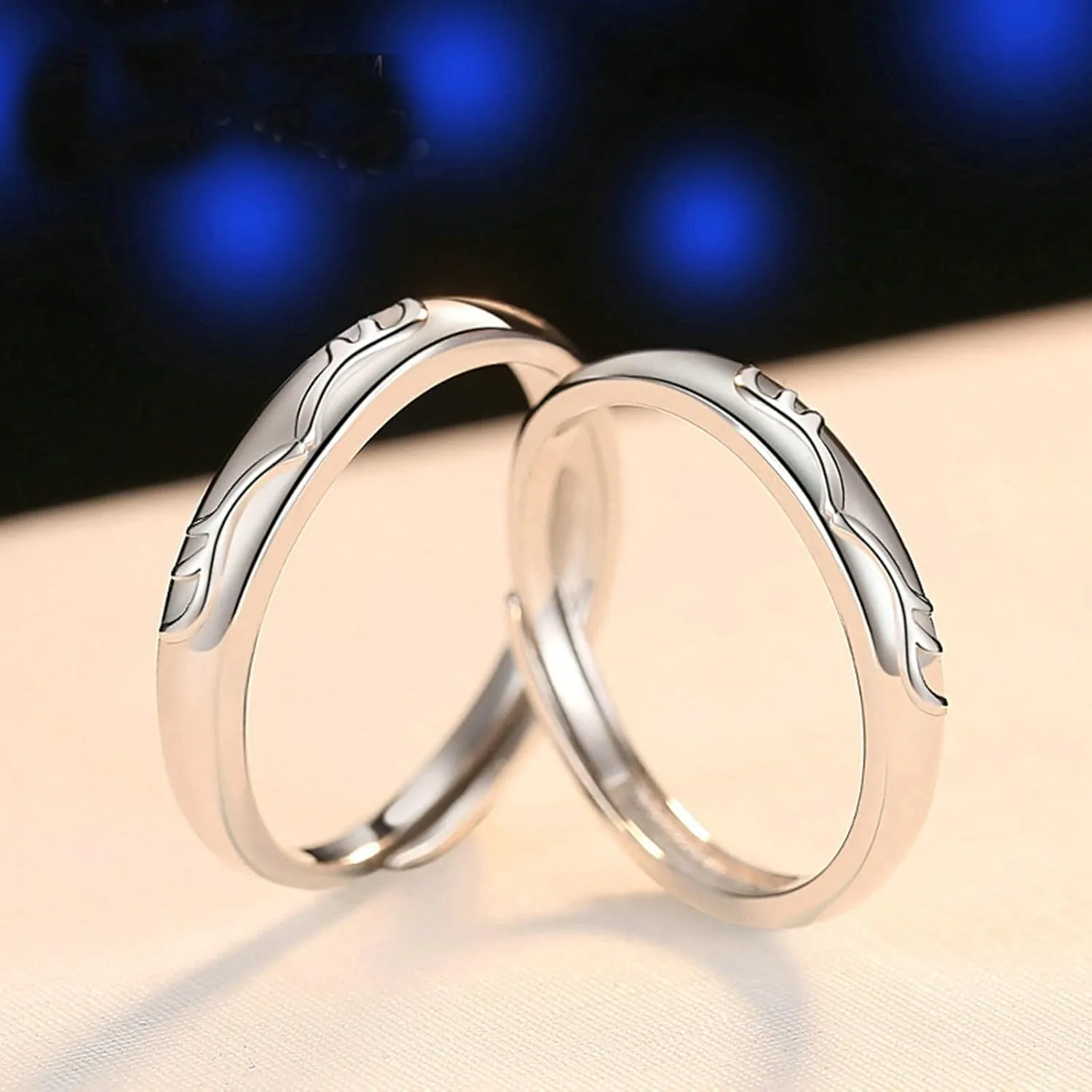 Couple Wedding Rings Set Silver, Couples Promise Rings Gothic Customize Adjustable Silver Elk Shaped Ring