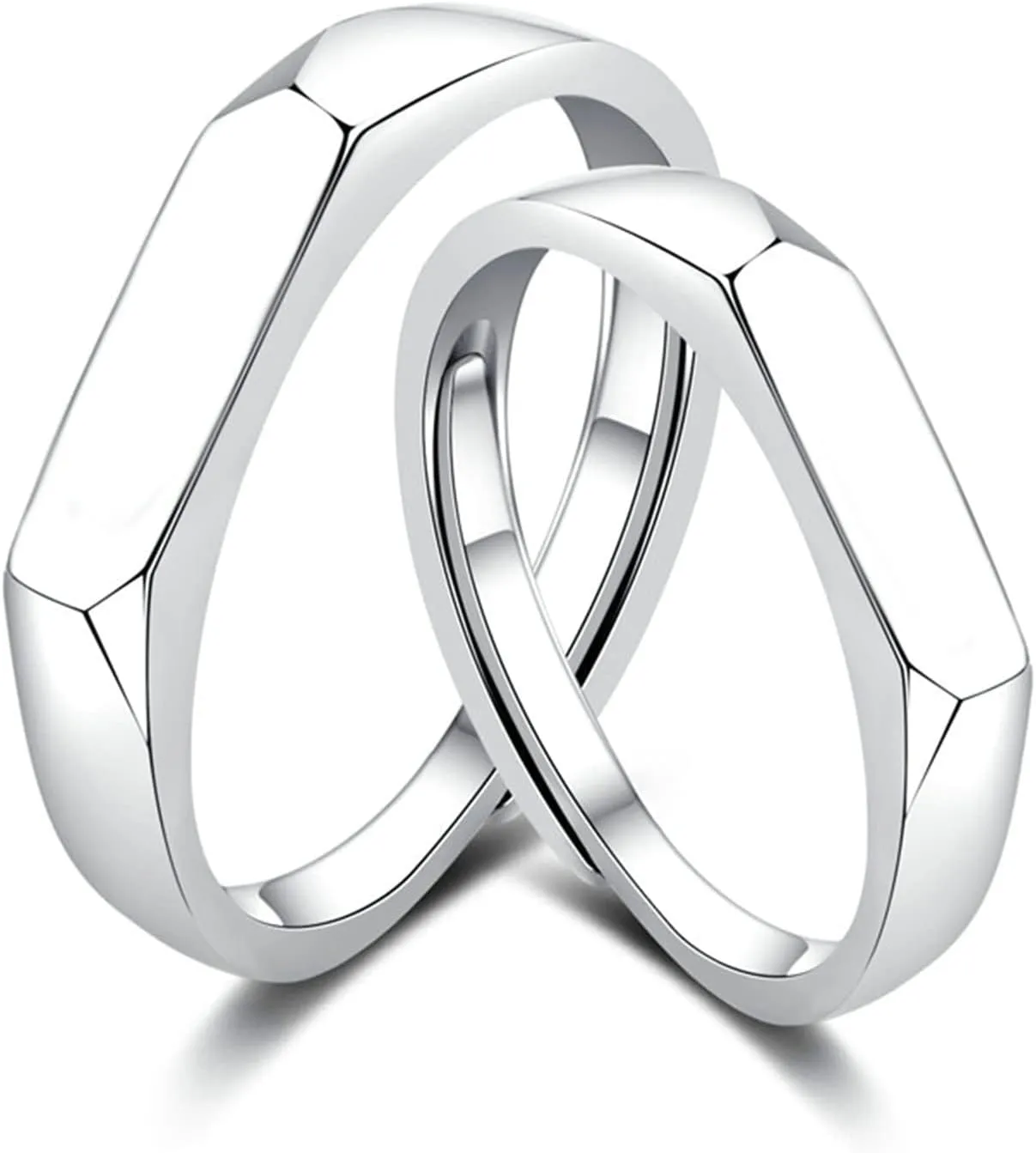 Couples Promise Rings Adjustable, Silver Rings Customizable Couples Silver Flat Ring and High Polished