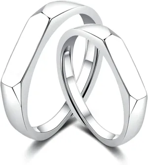 Couples Promise Rings Adjustable, Silver Rings Customizable Couples Silver Flat Ring and High Polished
