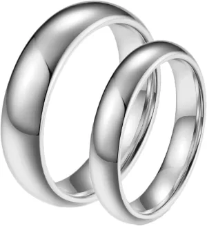 Couples Promise Rings for Him and Her Set, Couples Wedding Rings Set Tungsten Comfort Fit 6mm 4mm Silver Polished Ring