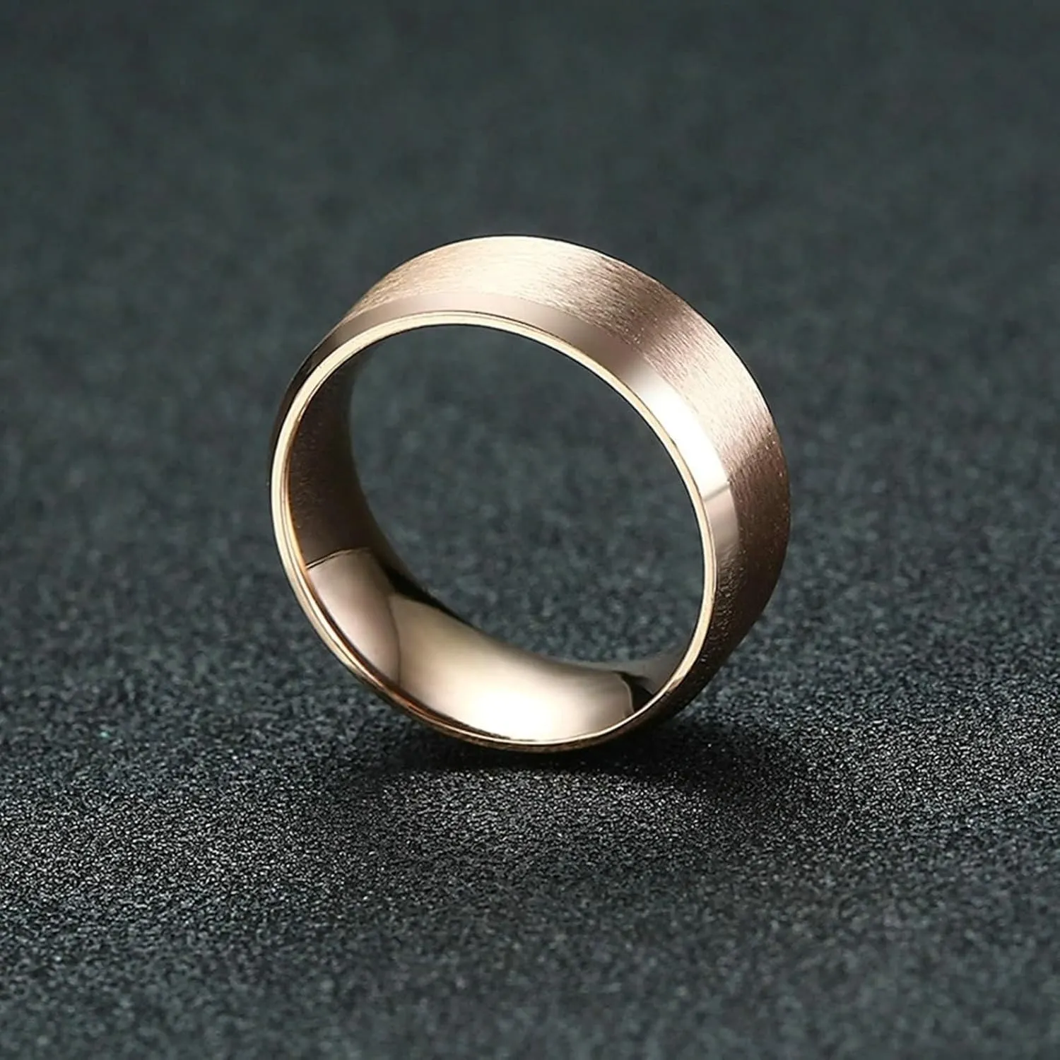 Couples Rings for Him and Her Set Promise Rings, Engagement Rings for Couples Set Stainless Steel Comfort Fit 8mm Rose Gold Ring with Beveled Edge