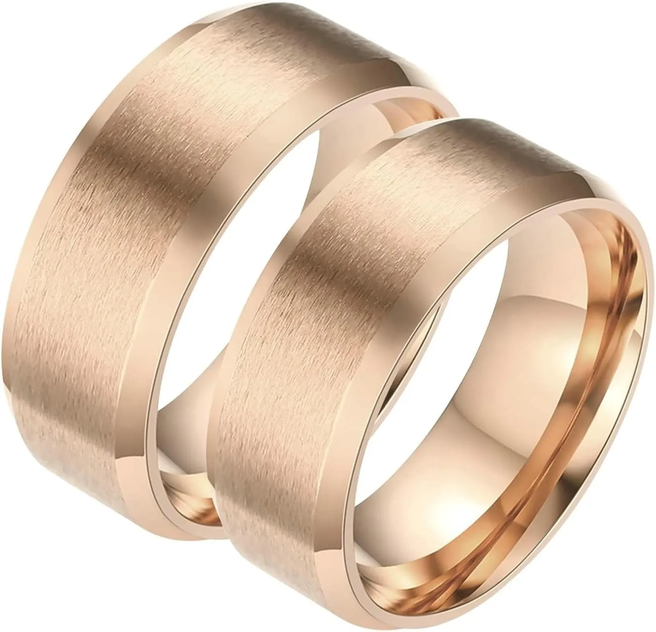 Couples Rings for Him and Her Set Promise Rings, Engagement Rings for Couples Set Stainless Steel Comfort Fit 8mm Rose Gold Ring with Beveled Edge