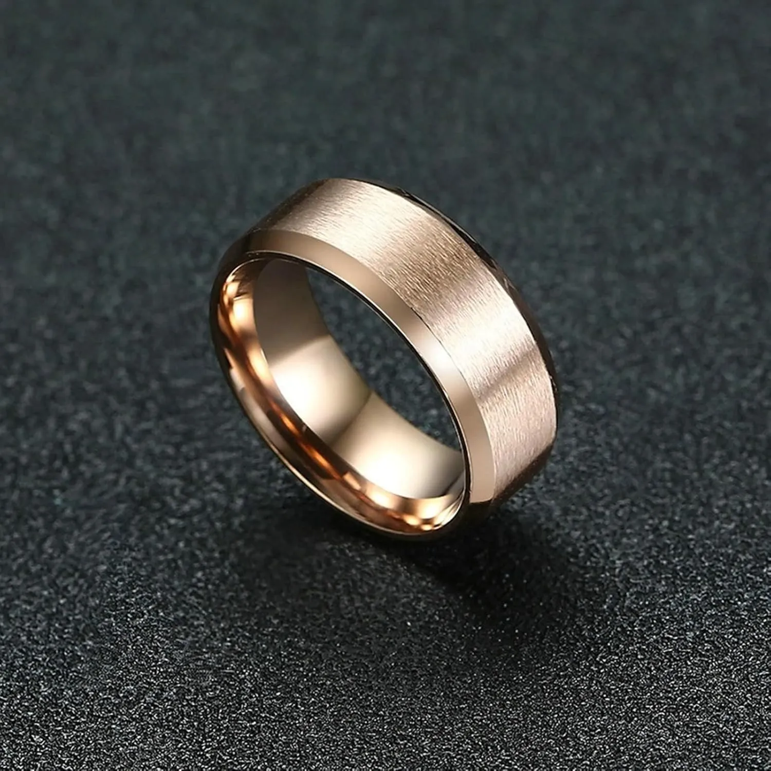 Couples Rings for Him and Her Set Promise Rings, Engagement Rings for Couples Set Stainless Steel Comfort Fit 8mm Rose Gold Ring with Beveled Edge