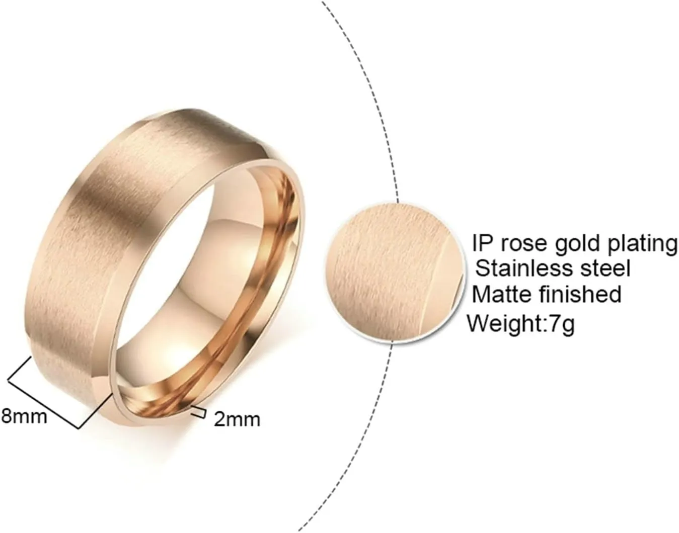 Couples Rings for Him and Her Set Promise Rings, Engagement Rings for Couples Set Stainless Steel Comfort Fit 8mm Rose Gold Ring with Beveled Edge