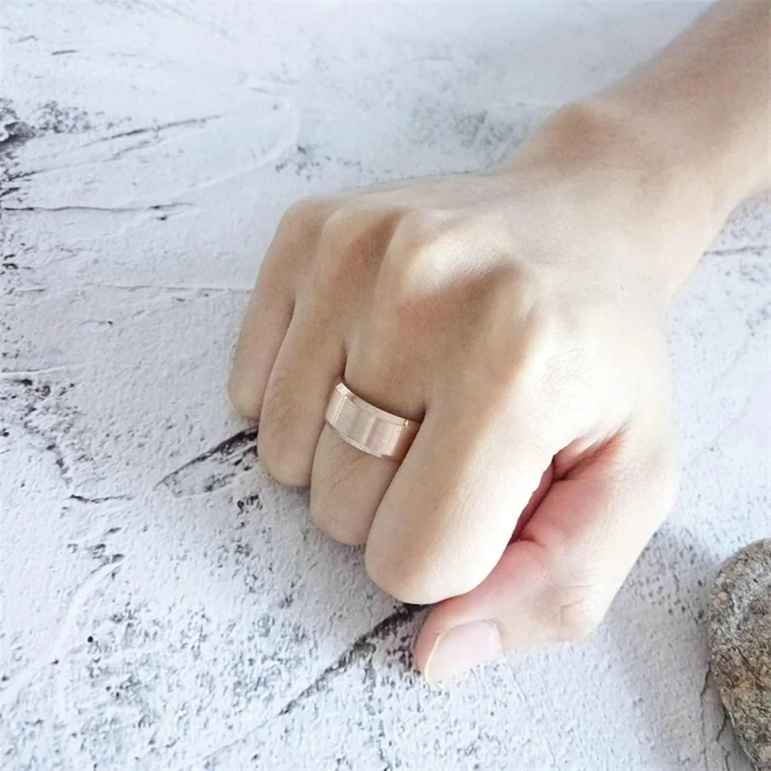 Couples Rings for Him and Her Set Promise Rings, Engagement Rings for Couples Set Stainless Steel Comfort Fit 8mm Rose Gold Ring with Beveled Edge