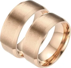 Couples Rings for Him and Her Set Promise Rings, Engagement Rings for Couples Set Stainless Steel Comfort Fit 8mm Rose Gold Ring with Beveled Edge
