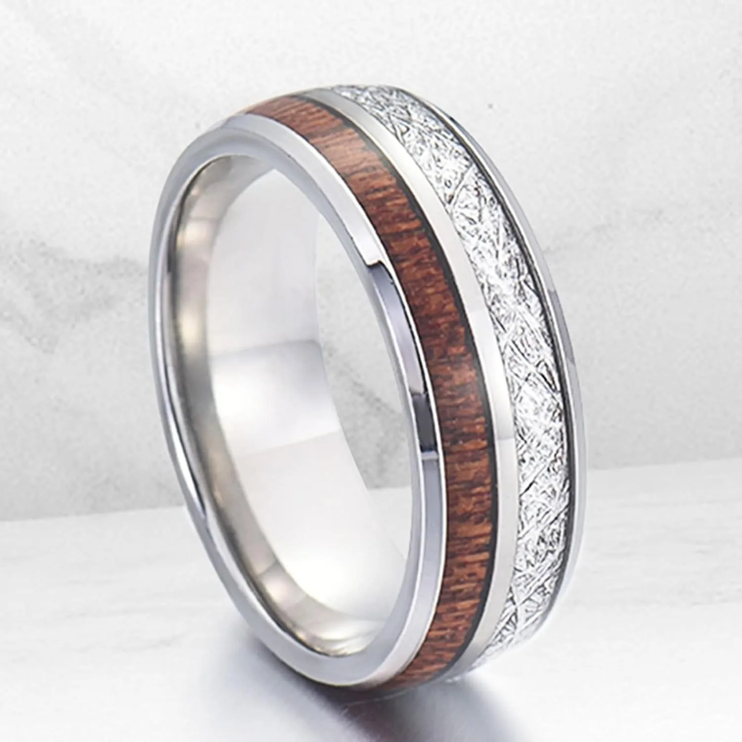 Couples Rings for Him and Her Set Promise Rings, Engagement Rings for Couples Set Tungsten Comfort Fit 8mm Silver Ring Inlay Wood and Metal