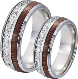 Couples Rings for Him and Her Set Promise Rings, Engagement Rings for Couples Set Tungsten Comfort Fit 8mm Silver Ring Inlay Wood and Metal