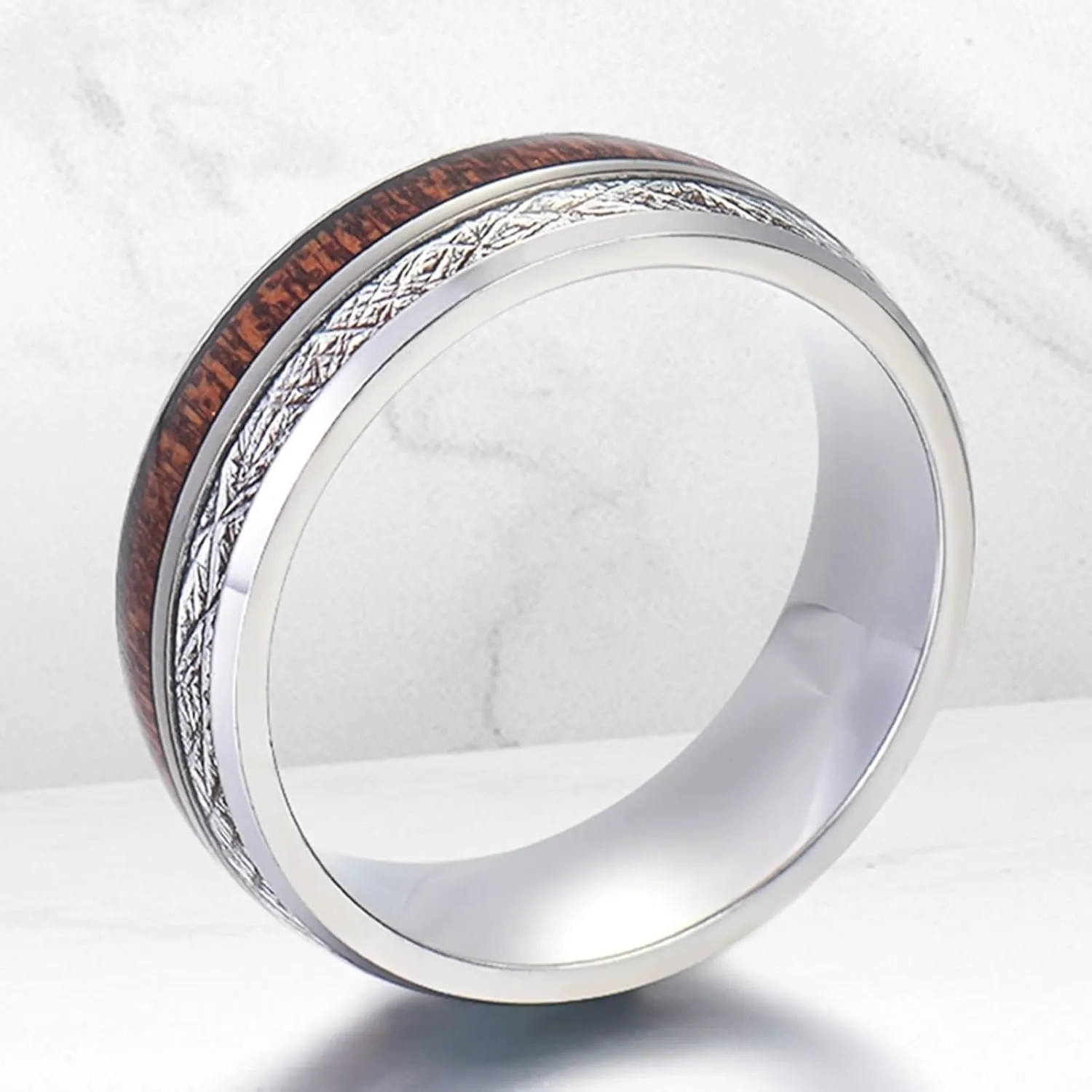 Couples Rings for Him and Her Set Promise Rings, Engagement Rings for Couples Set Tungsten Comfort Fit 8mm Silver Ring Inlay Wood and Metal