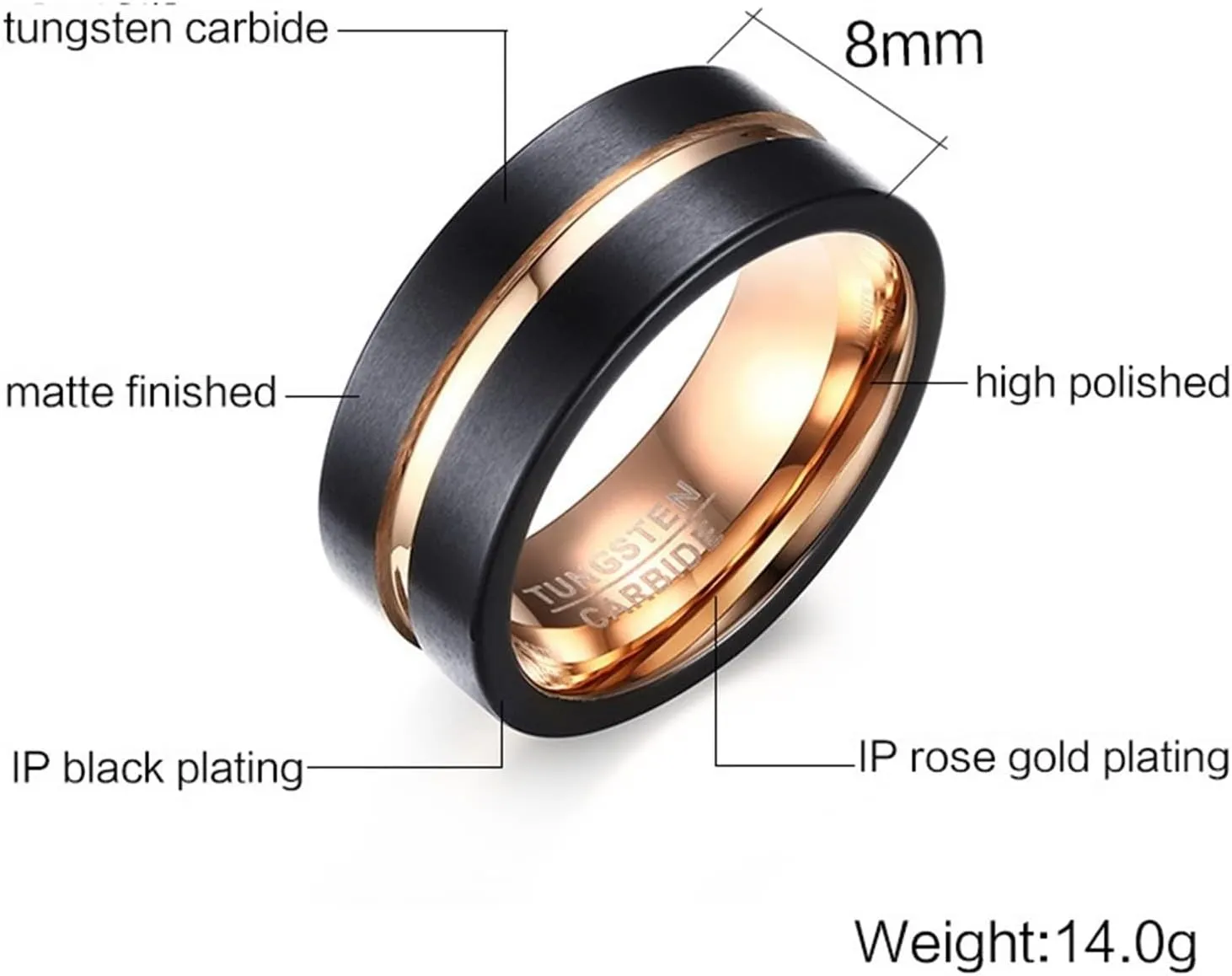 Couples Rings Promise Rings, Tungsten Carbide Matching Wedding Rings Set Comfort Fit Bicolor Brushed Ring 8mm