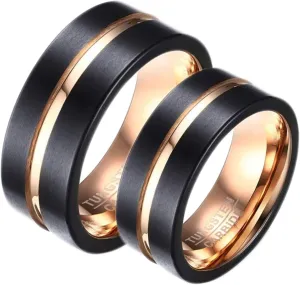 Couples Rings Promise Rings, Tungsten Carbide Matching Wedding Rings Set Comfort Fit Bicolor Brushed Ring 8mm