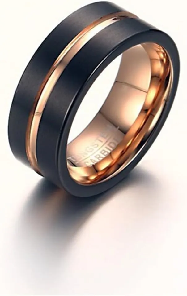 Couples Rings Promise Rings, Tungsten Carbide Matching Wedding Rings Set Comfort Fit Bicolor Brushed Ring 8mm