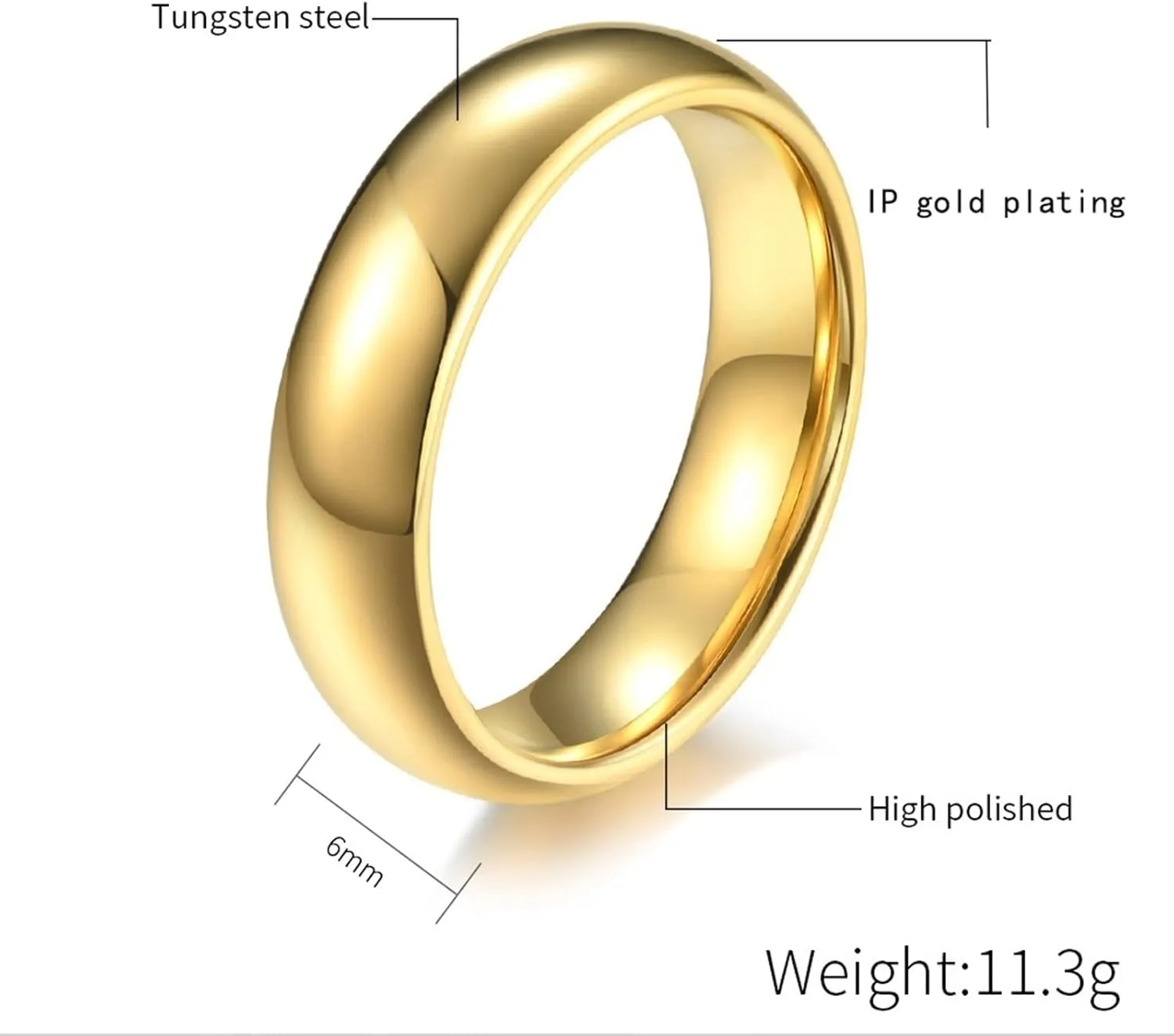 Couples Rings Set, Gold Tungsten Rings for Men Polished Ring 8mm 6mm Engagement Couple Rings