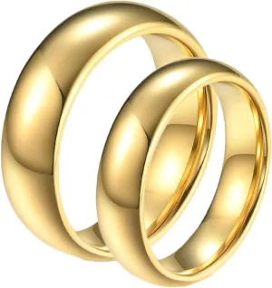 Couples Rings Set, Gold Tungsten Rings for Men Polished Ring 8mm 6mm Engagement Couple Rings