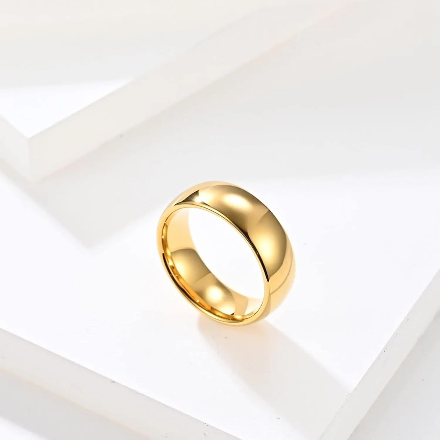 Couples Rings Set, Gold Tungsten Rings for Men Polished Ring 8mm 6mm Engagement Couple Rings