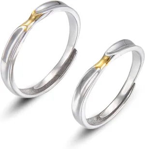 Couples Wedding Rings, Sterling Silver 925 Rings Engraved Adjustable Silver Gold Ring Polished