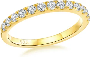 Crisss Cross Ring, Moissanite Wedding Band, 14K Gold Plated Sterling Silver Wedding Rings for Women Stackable Bezel/Curve/Wishbone Eternity Ring for Her, Size 6-10