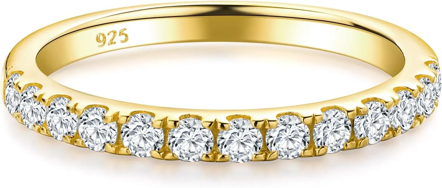 Crisss Cross Ring, Moissanite Wedding Band, 14K Gold Plated Sterling Silver Wedding Rings for Women Stackable Bezel/Curve/Wishbone Eternity Ring for Her, Size 6-10