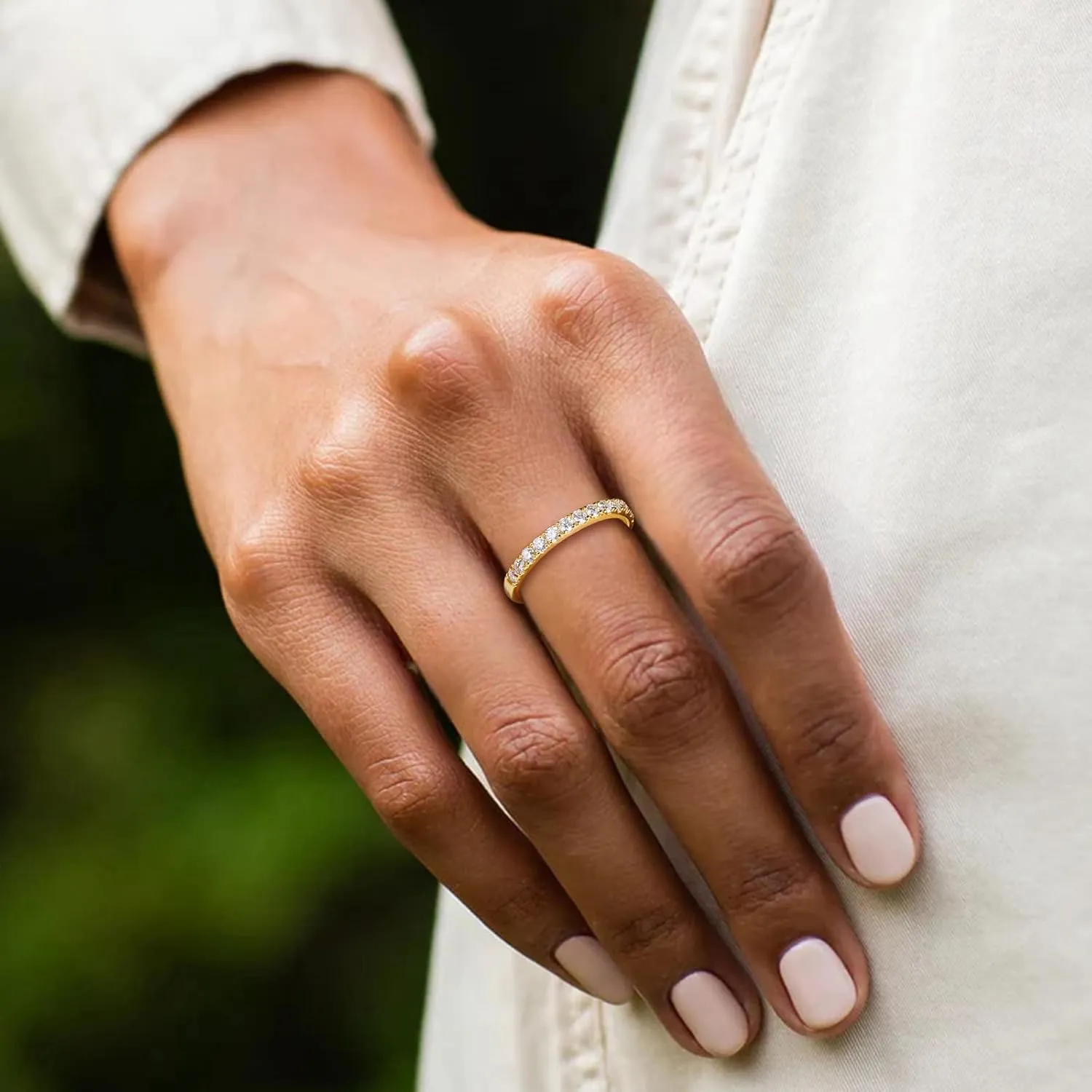 Crisss Cross Ring, Moissanite Wedding Band, 14K Gold Plated Sterling Silver Wedding Rings for Women Stackable Bezel/Curve/Wishbone Eternity Ring for Her, Size 6-10