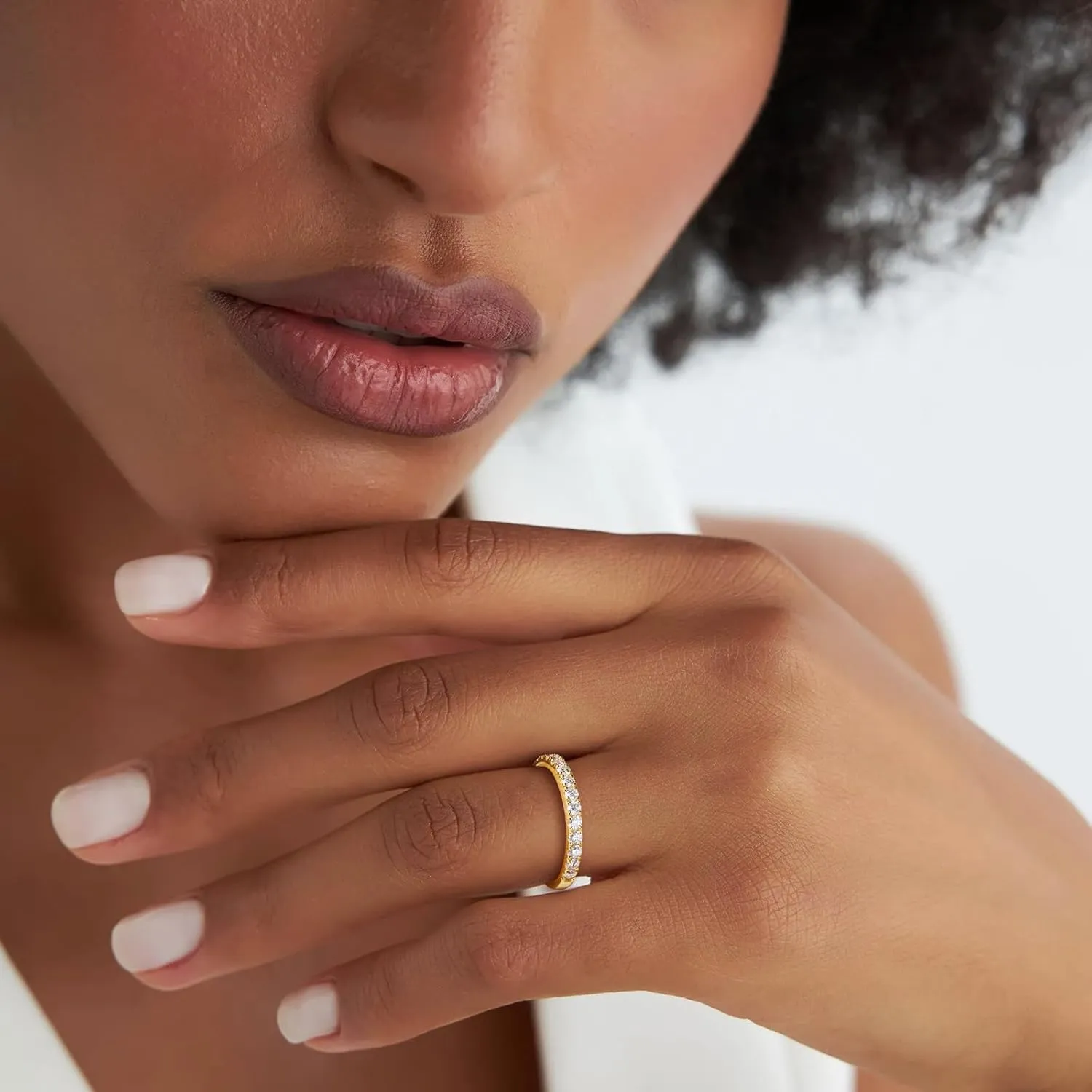 Crisss Cross Ring, Moissanite Wedding Band, 14K Gold Plated Sterling Silver Wedding Rings for Women Stackable Bezel/Curve/Wishbone Eternity Ring for Her, Size 6-10