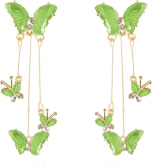 Crystal Butterfly Tassel Zircon Rhinestone Drop Dangle Earrings - Wedding Jewelry Gifts for Women