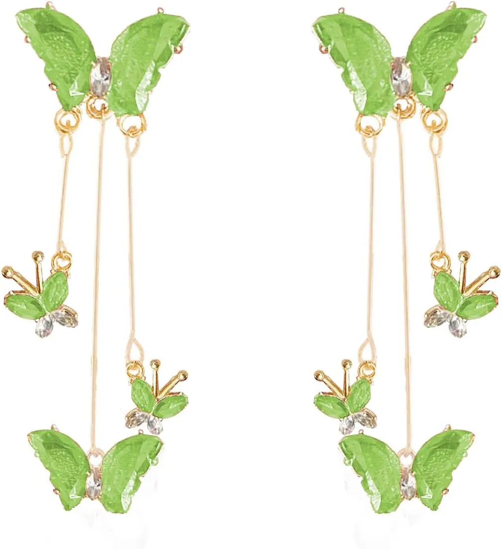 Crystal Butterfly Tassel Zircon Rhinestone Drop Dangle Earrings - Wedding Jewelry Gifts for Women