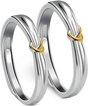 Custom Couple Rings Set, Promise Rings for Couples Silver 925 Adjustable Gold Love Knot Ring