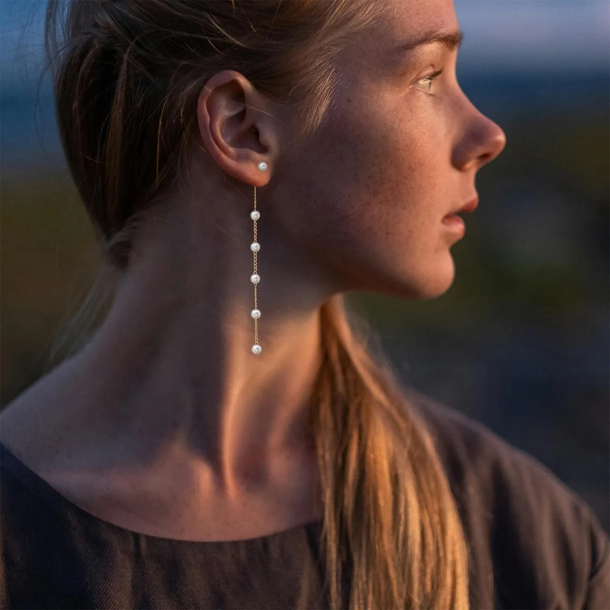 Dainty Boho Pearl Tassel Earrings - Wedding Pearl Chain Earrings for Women