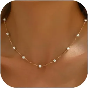 Daisy Pearl Choker Necklace for Women 14K Gold Plated Pearl Gold Necklaces as Birthday Gifts for Her Daisy Costume Gift