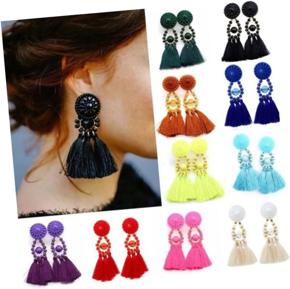 Dangle Earrings Acrylic Hoop Earrings Acrylic Earrings Fashion Ethnic Tassel Earrings Crystal Women