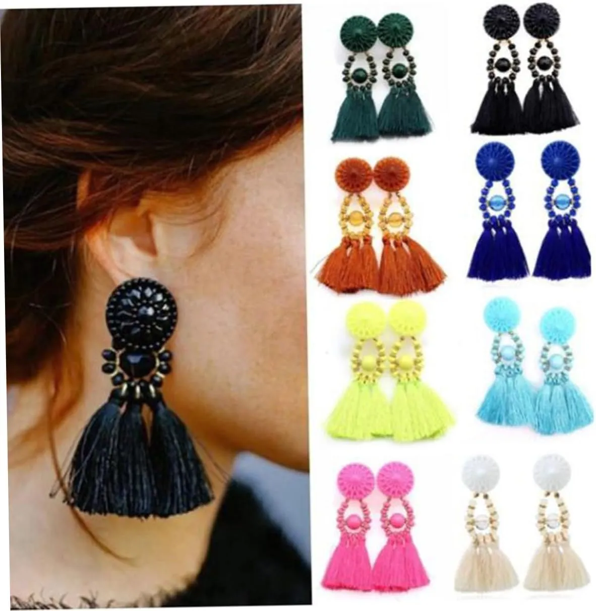 Dangle Earrings Acrylic Hoop Earrings Acrylic Earrings Fashion Ethnic Tassel Earrings Crystal Women