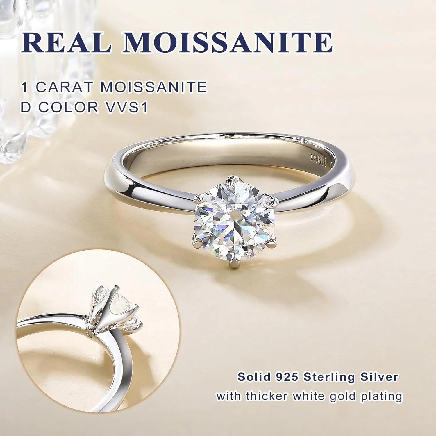 DAYBYDAY Moissanite Rings for Women, 925 Sterling Silver Round/Pear/Heart/Oval Cut Lab Created Diamond Ring, 1-3ct D Color VVS1 Moissanite Engagement Wedding Rings