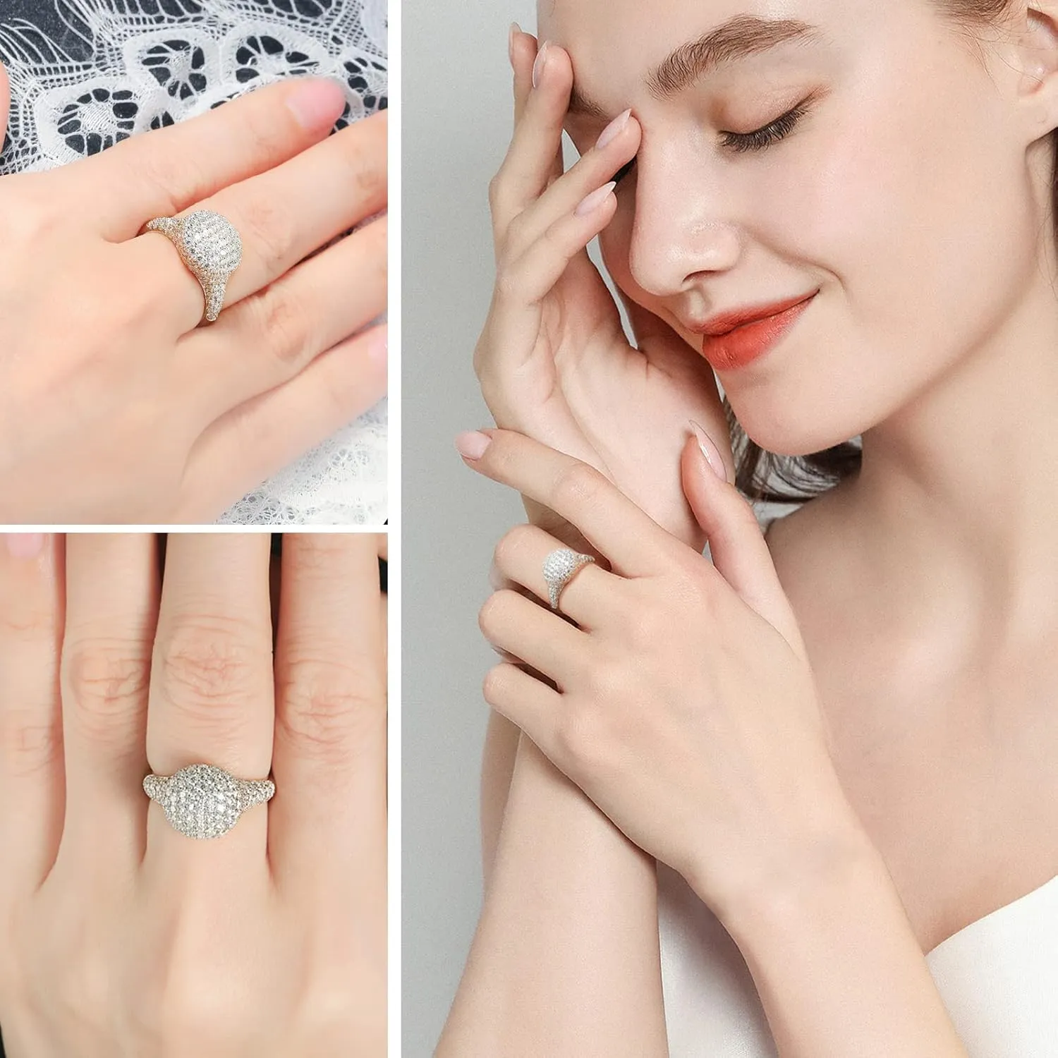 DAYBYDAY Moissanite Rings for Women, 925 Sterling Silver Round/Pear/Heart/Oval Cut Lab Created Diamond Ring, 1-3ct D Color VVS1 Moissanite Engagement Wedding Rings