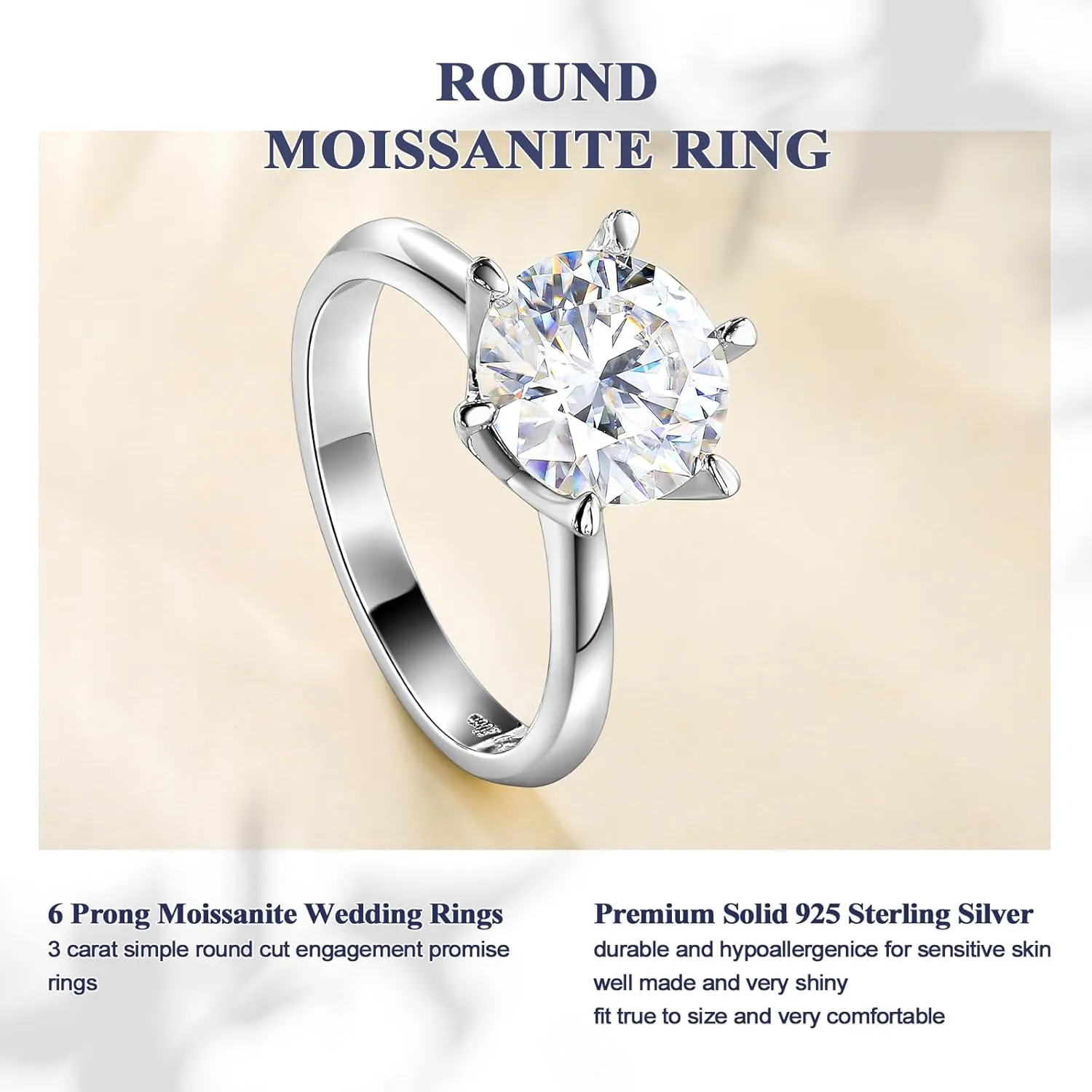 DAYBYDAY Moissanite Rings for Women, 925 Sterling Silver Round/Pear/Heart/Oval Cut Lab Created Diamond Ring, 1-3ct D Color VVS1 Moissanite Engagement Wedding Rings