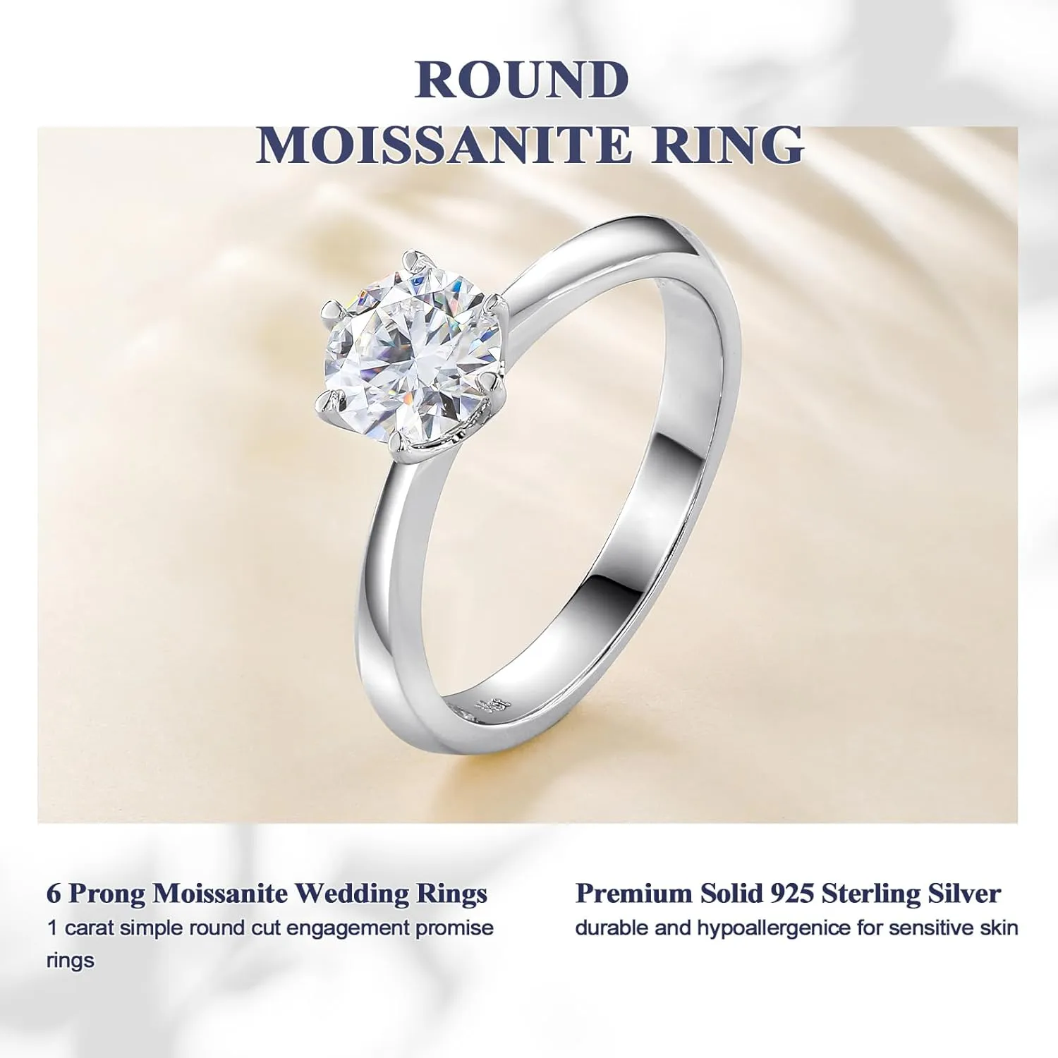 DAYBYDAY Moissanite Rings for Women, 925 Sterling Silver Round/Pear/Heart/Oval Cut Lab Created Diamond Ring, 1-3ct D Color VVS1 Moissanite Engagement Wedding Rings