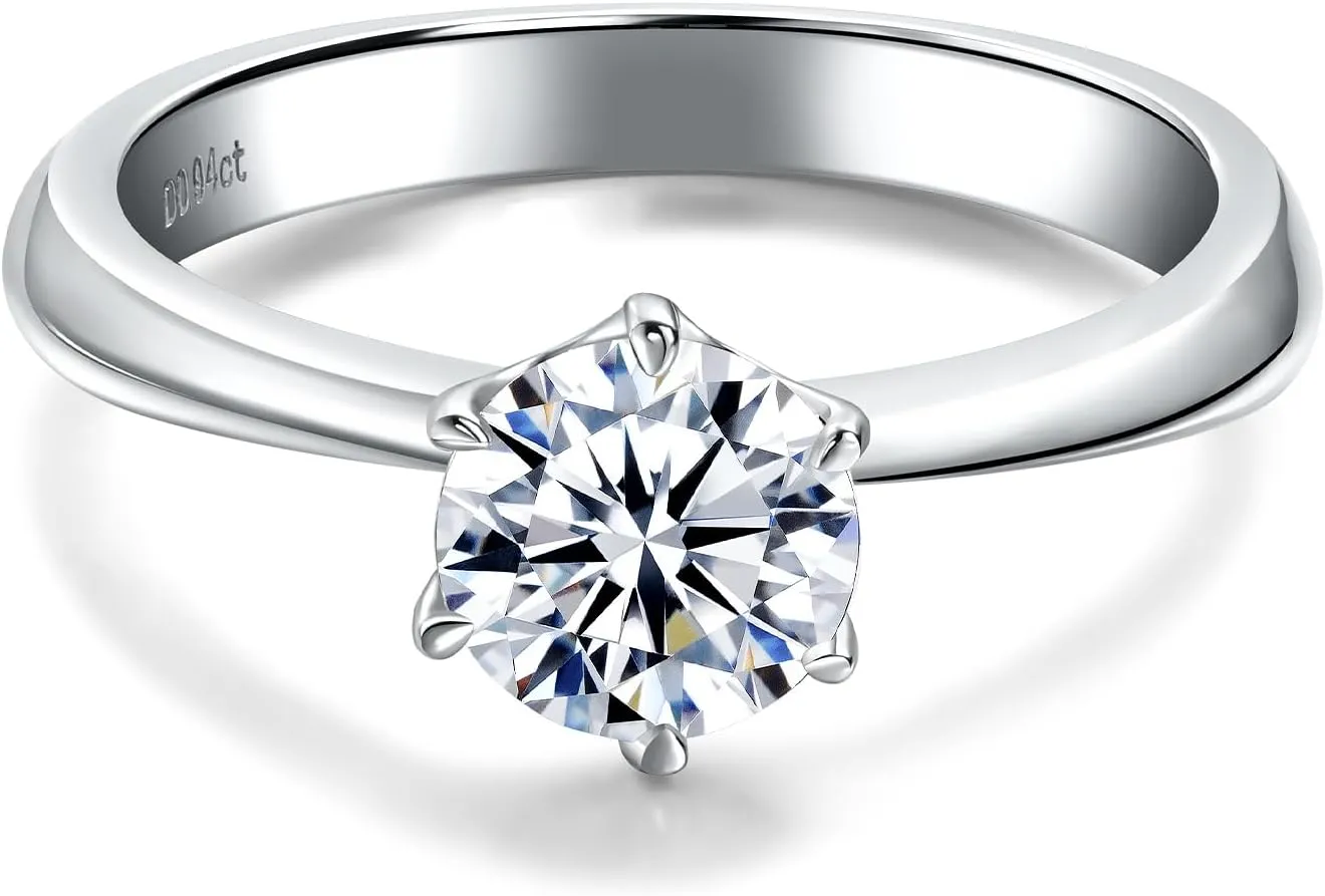 DAYBYDAY Moissanite Rings for Women, 925 Sterling Silver Round/Pear/Heart/Oval Cut Lab Created Diamond Ring, 1-3ct D Color VVS1 Moissanite Engagement Wedding Rings