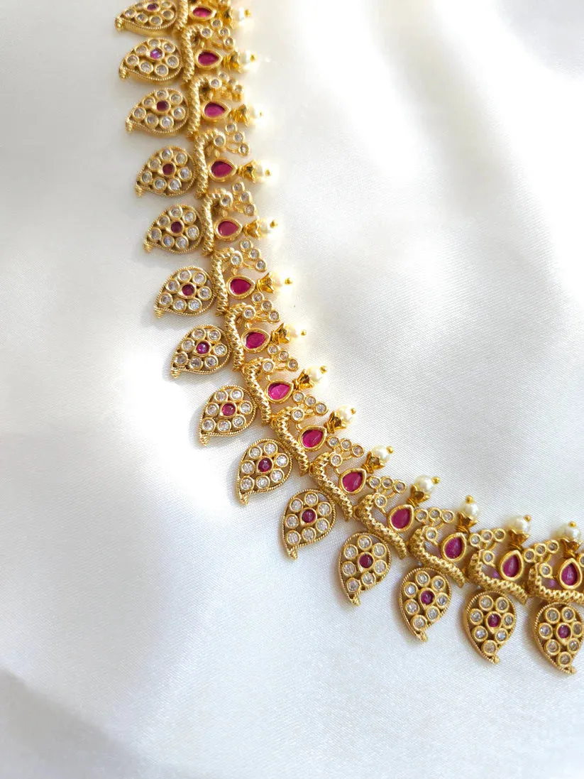 Designer long Temple gold plated necklace set