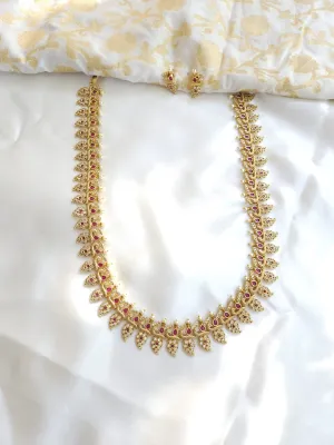 Designer long Temple gold plated necklace set